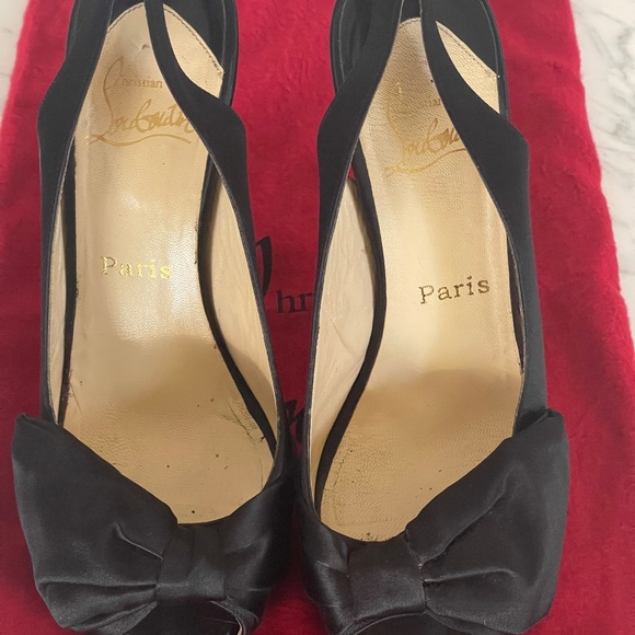 Christian Louboutin Black Satin Sling-back heels - Picture 2 of 7